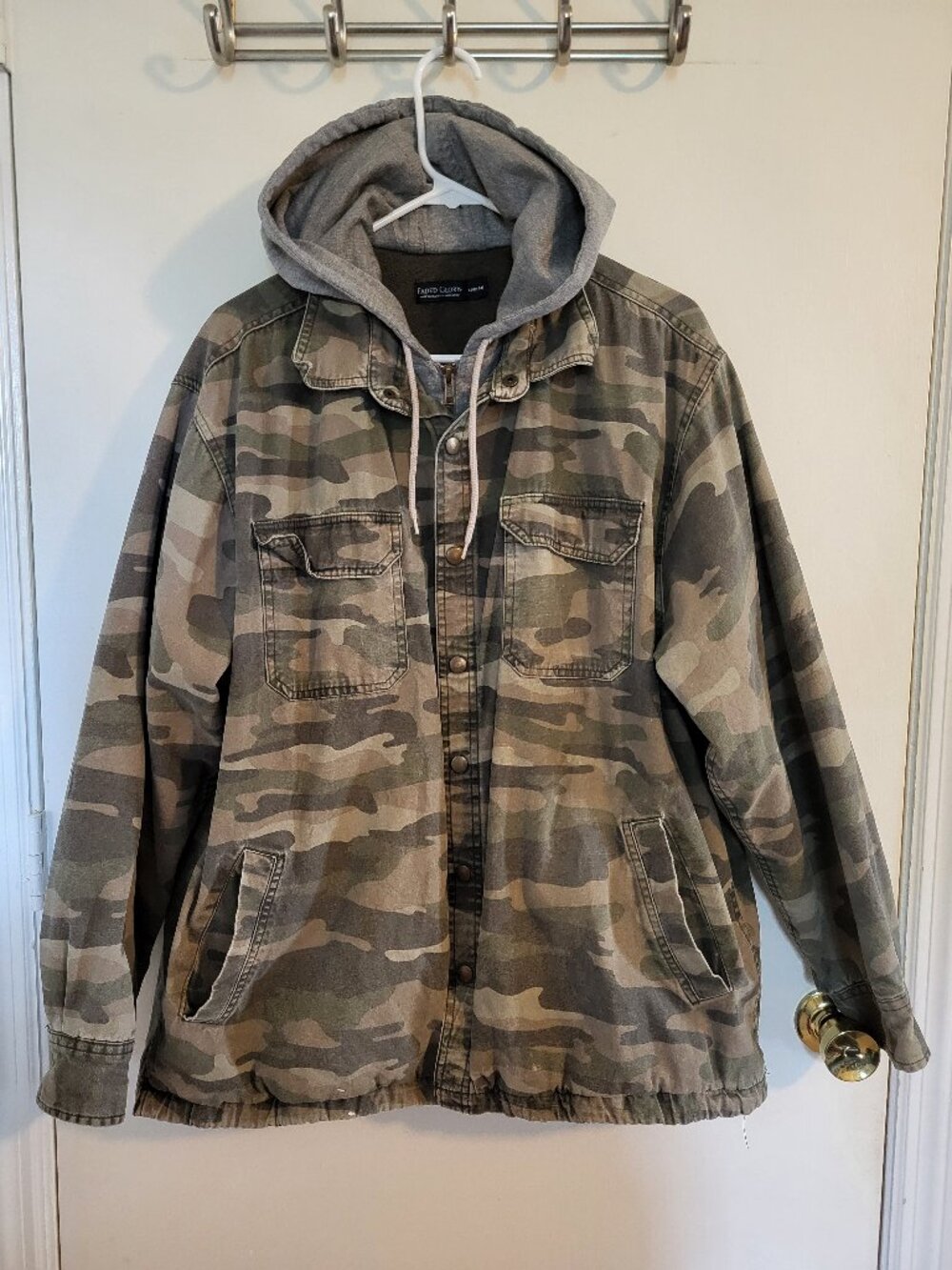 Faded Glory Camo Hooded Work Jacket Canvas Utility Fleece Lined Sz Large 42-44